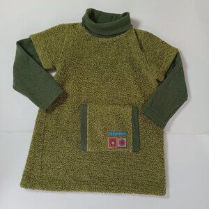 Ethnikids Green Boucle Size 5 Girls Winter Dress Turtleneck Long Sleeve Vtg 1990